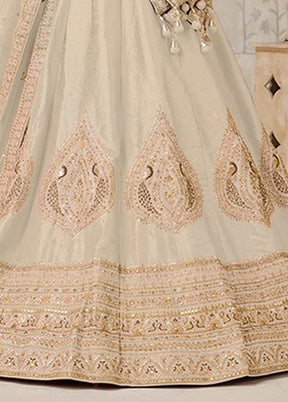 Cream Blended Silk Dupatta Lehenga Set