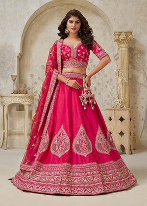 Pink Blended Silk Dupatta Lehenga Set