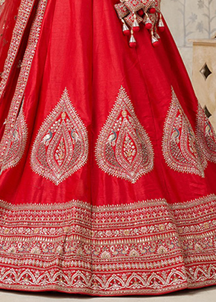 Red Blended Silk Dupatta Lehenga Set