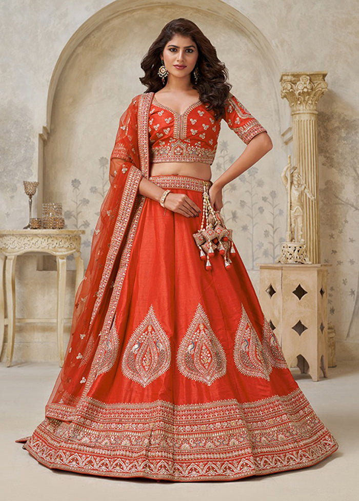 Orange Blended Silk Dupatta Lehenga Set