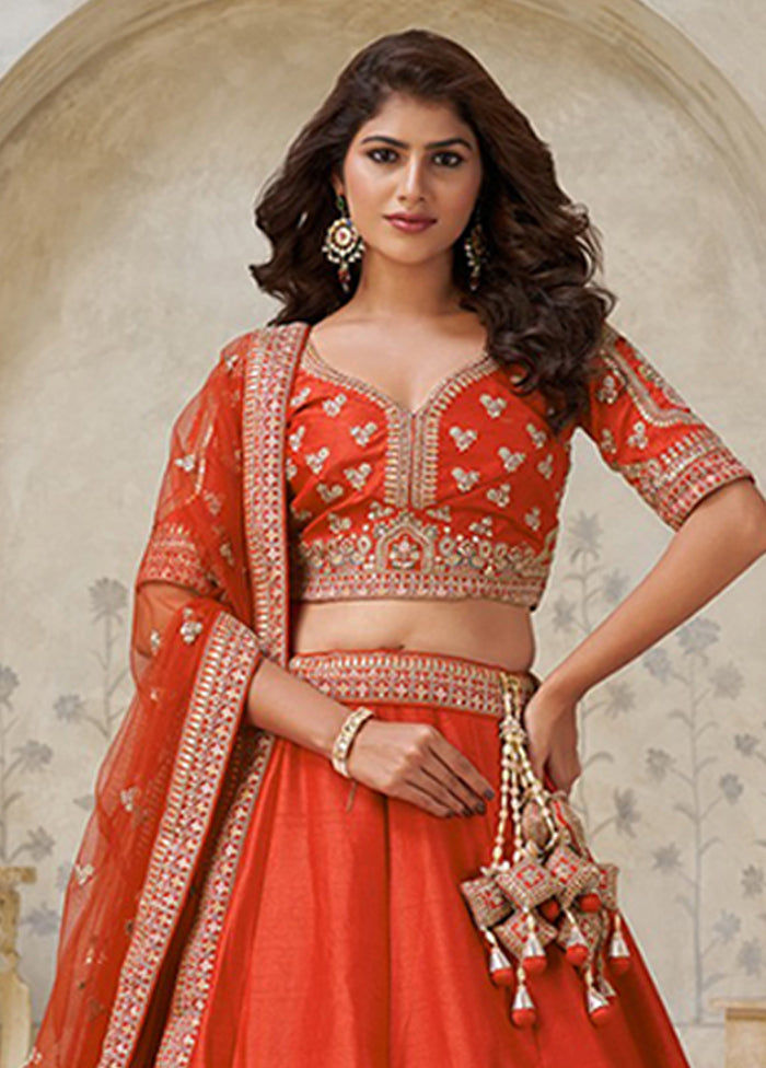 Orange Blended Silk Dupatta Lehenga Set
