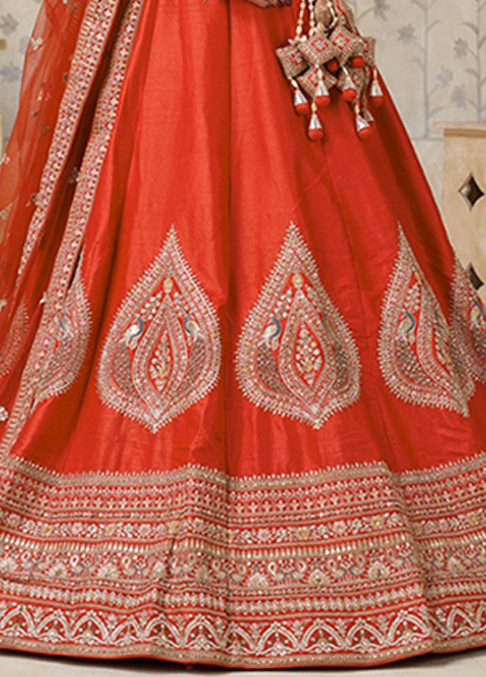 Orange Blended Silk Dupatta Lehenga Set