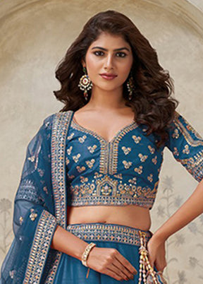 Blue Blended Silk Dupatta Lehenga Set