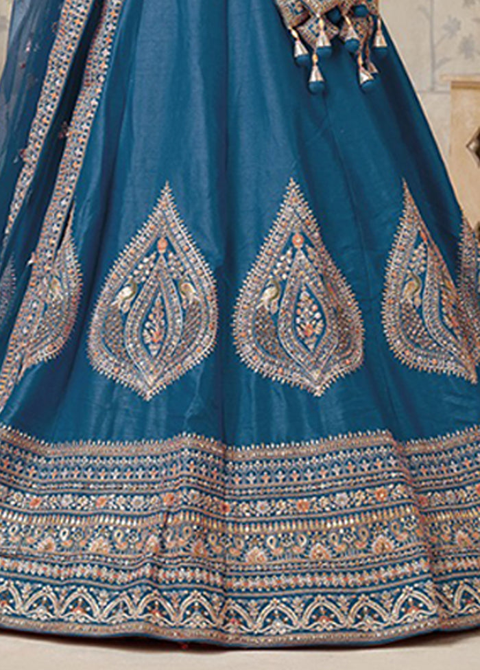 Blue Blended Silk Dupatta Lehenga Set