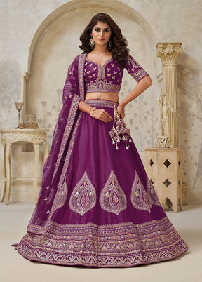 Wine Blended Silk Dupatta Lehenga Set