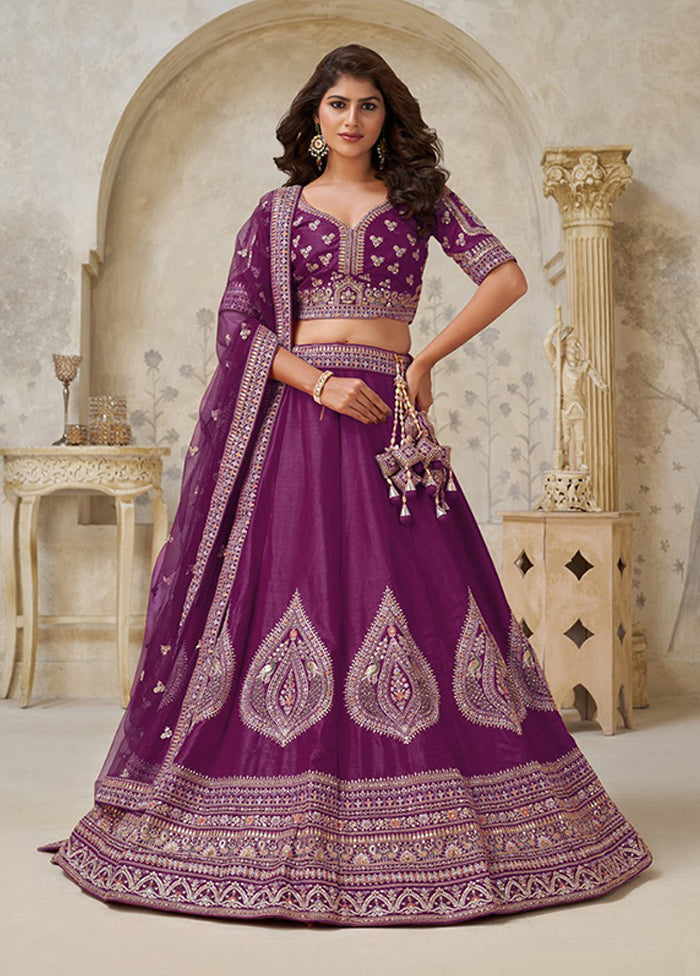 Wine Blended Silk Dupatta Lehenga Set