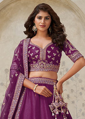 Wine Blended Silk Dupatta Lehenga Set