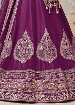 Wine Blended Silk Dupatta Lehenga Set