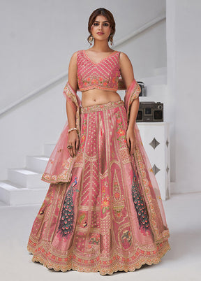 Pink Blended Silk Dupatta Lehenga Set