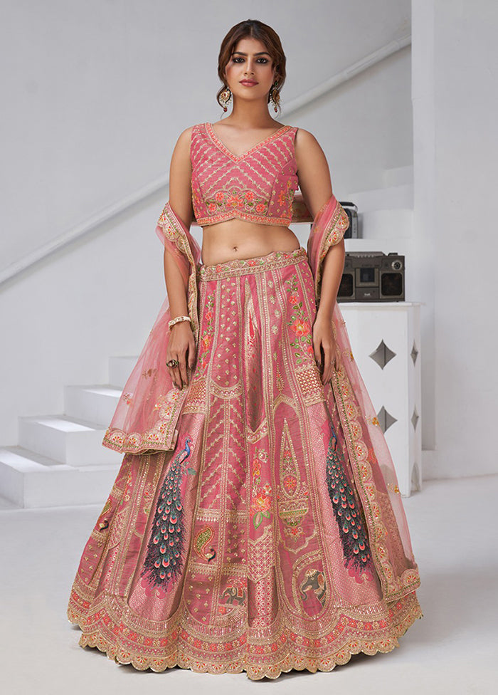 Pink Blended Silk Dupatta Lehenga Set