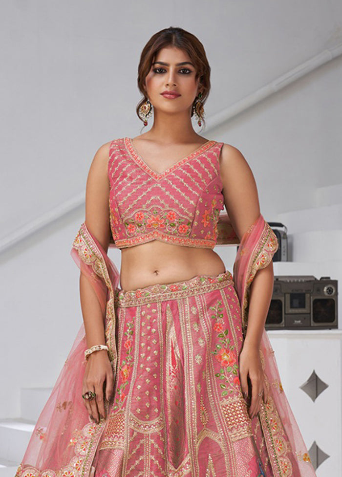 Pink Blended Silk Dupatta Lehenga Set