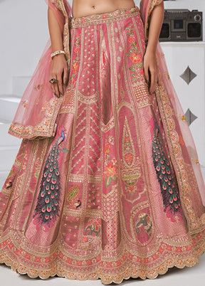 Pink Blended Silk Dupatta Lehenga Set