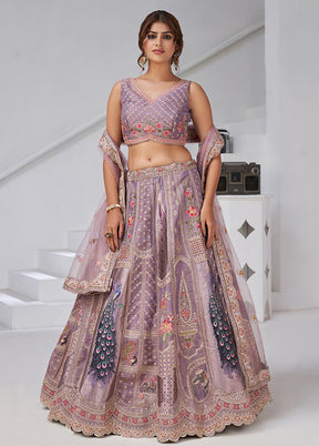 Lavender Blended Silk Dupatta Lehenga Set
