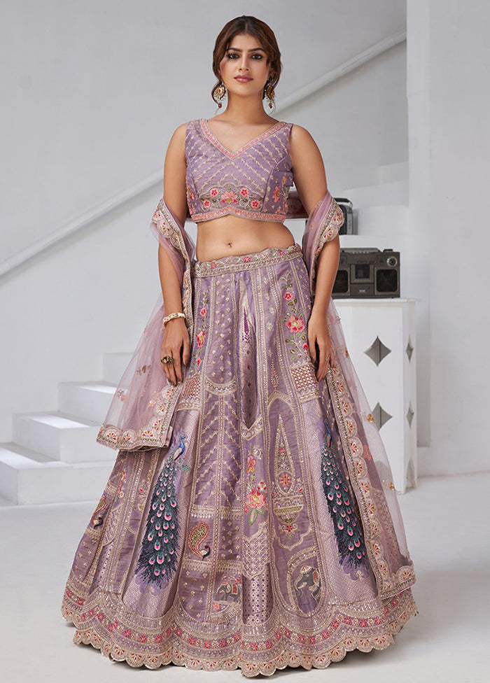 Lavender Blended Silk Dupatta Lehenga Set