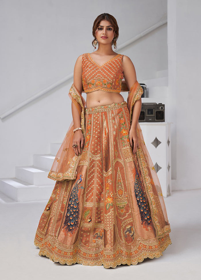 Orange Blended Silk Dupatta Lehenga Set