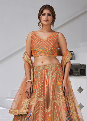 Orange Blended Silk Dupatta Lehenga Set