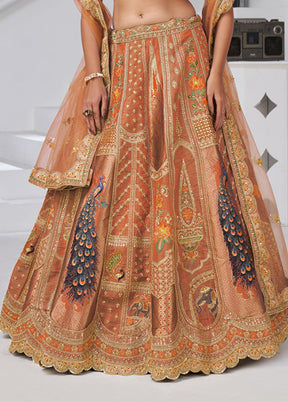 Orange Blended Silk Dupatta Lehenga Set