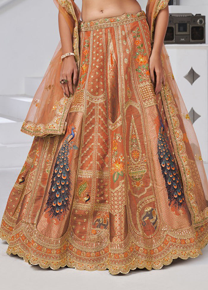 Orange Blended Silk Dupatta Lehenga Set