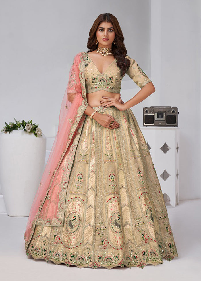 Brown Blended Silk Dupatta Lehenga Set