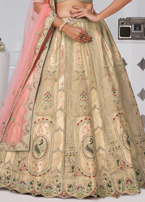 Brown Blended Silk Dupatta Lehenga Set