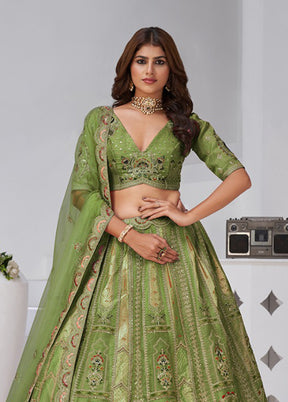 Green Blended Silk Dupatta Lehenga Set