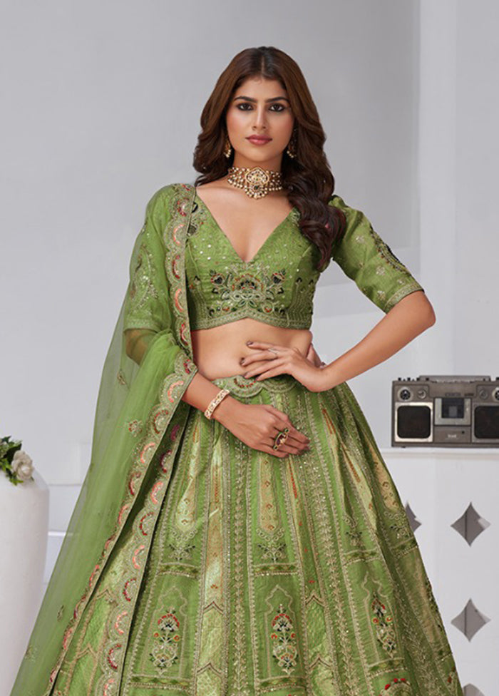 Green Blended Silk Dupatta Lehenga Set