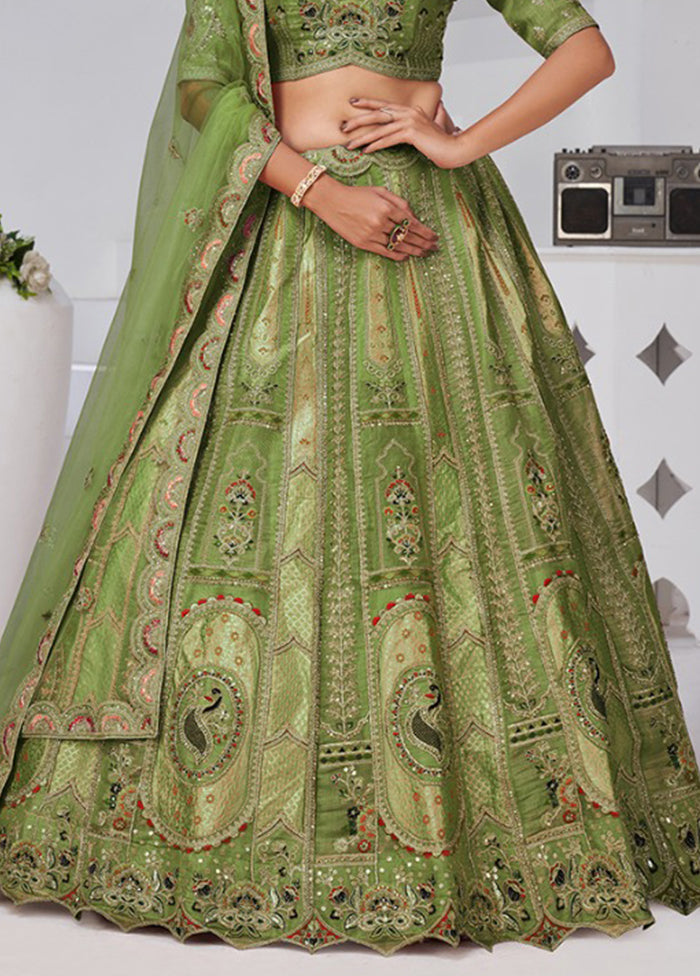 Green Blended Silk Dupatta Lehenga Set