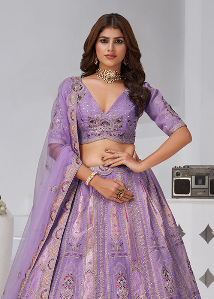 Lavender Blended Silk Dupatta Lehenga Set
