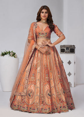 Brown Blended Silk Dupatta Lehenga Set