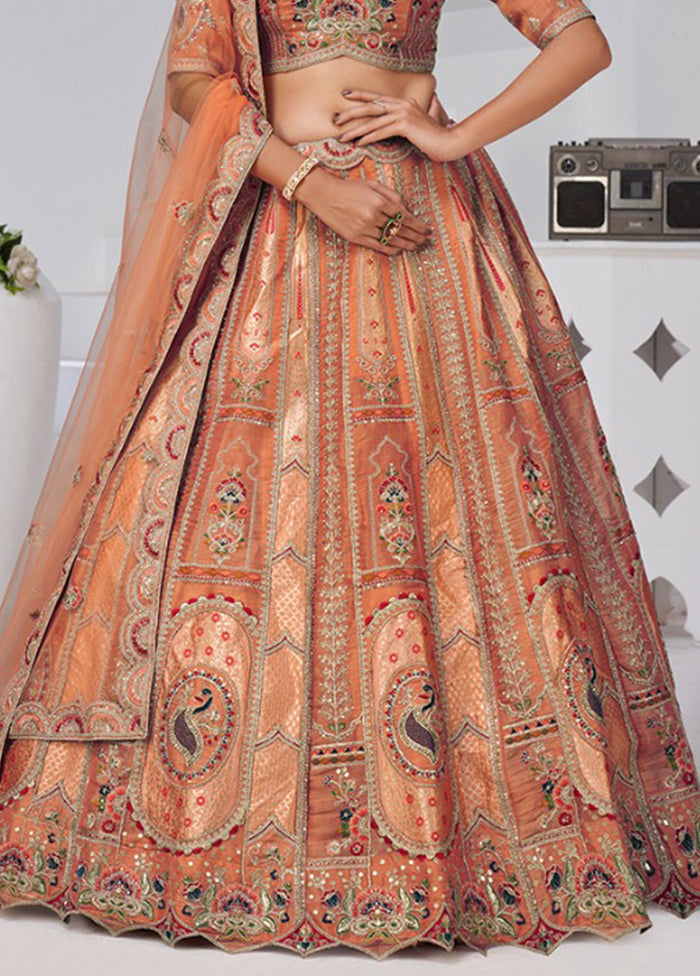 Brown Blended Silk Dupatta Lehenga Set
