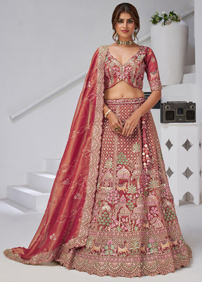 Pink Blended Silk Dupatta Lehenga Set