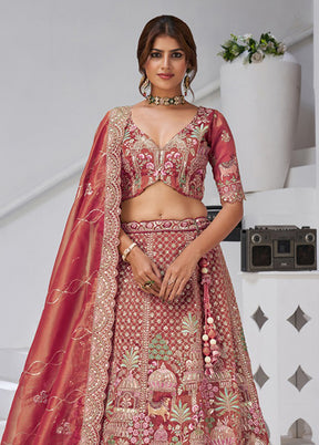 Pink Blended Silk Dupatta Lehenga Set