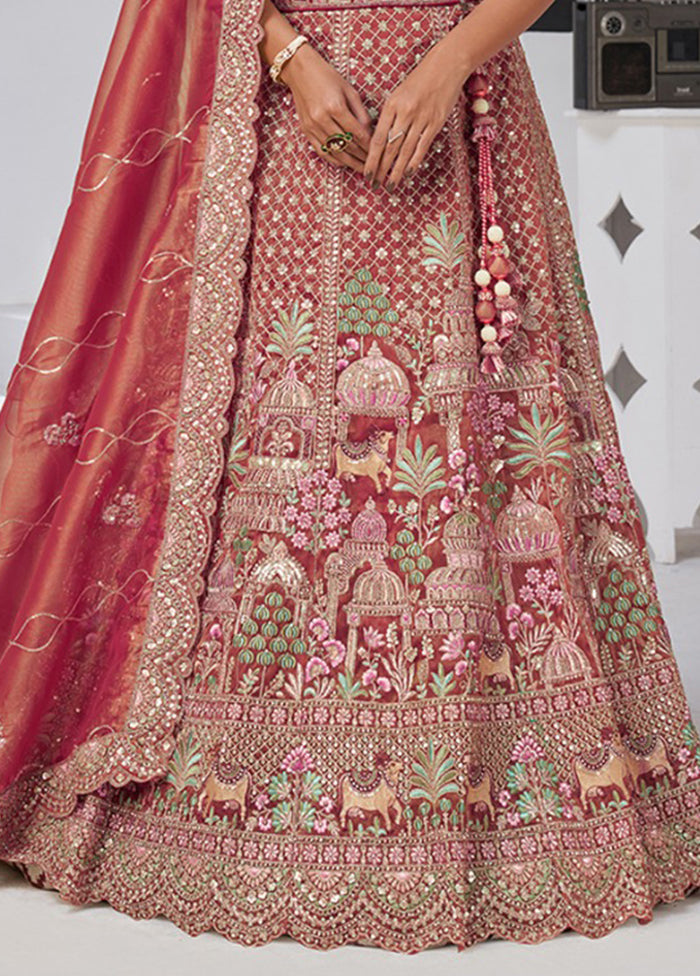 Pink Blended Silk Dupatta Lehenga Set
