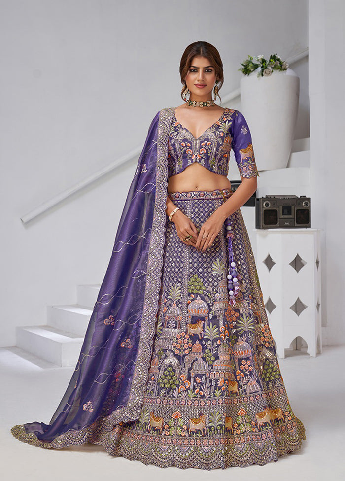 Purple Blended Silk Dupatta Lehenga Set