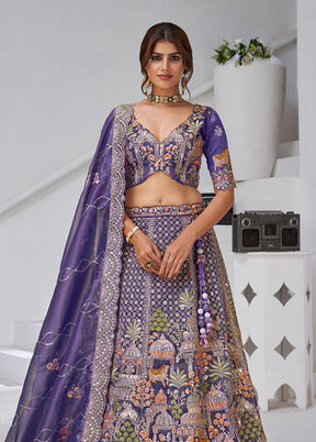 Purple Blended Silk Dupatta Lehenga Set