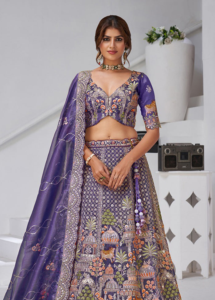 Purple Blended Silk Dupatta Lehenga Set