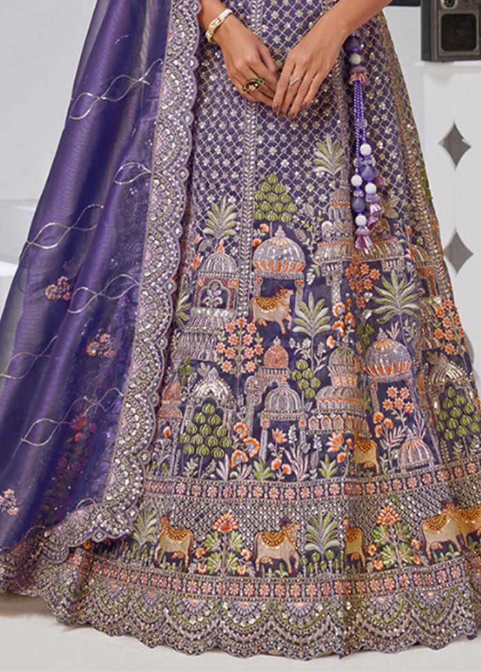 Purple Blended Silk Dupatta Lehenga Set