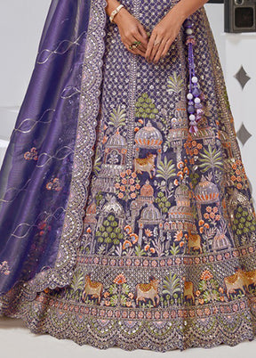 Purple Blended Silk Dupatta Lehenga Set