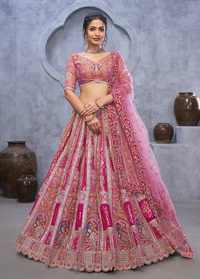 Pink Blended Silk Dupatta Lehenga Set