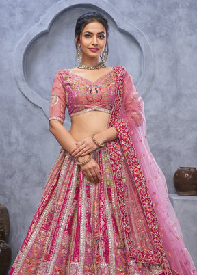 Pink Blended Silk Dupatta Lehenga Set