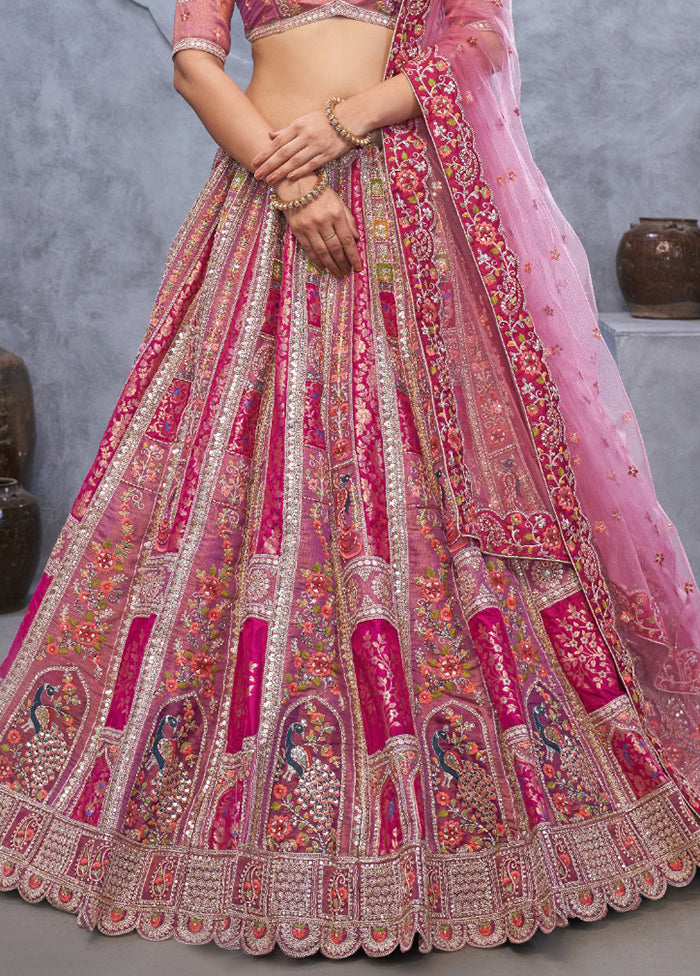 Pink Blended Silk Dupatta Lehenga Set