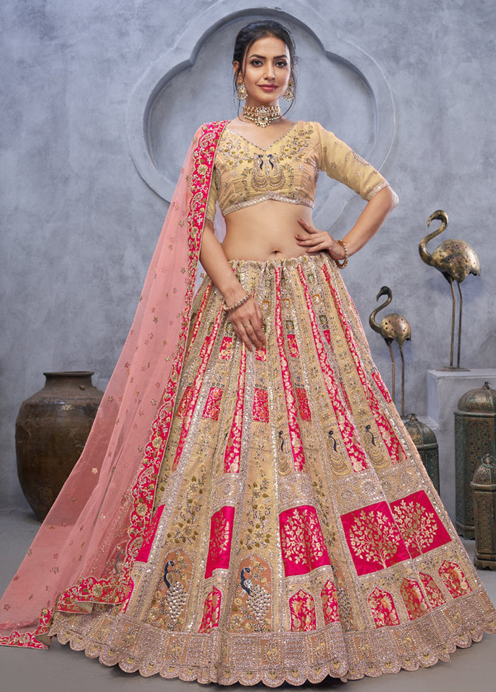 Cream Blended Silk Dupatta Lehenga Set