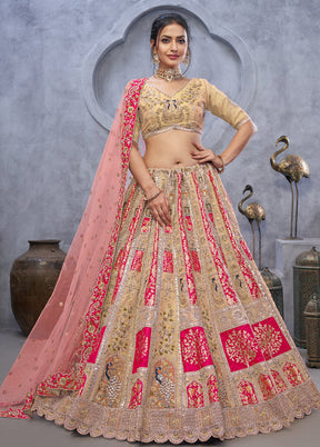 Cream Blended Silk Dupatta Lehenga Set