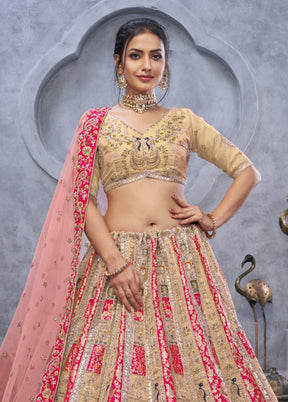 Cream Blended Silk Dupatta Lehenga Set