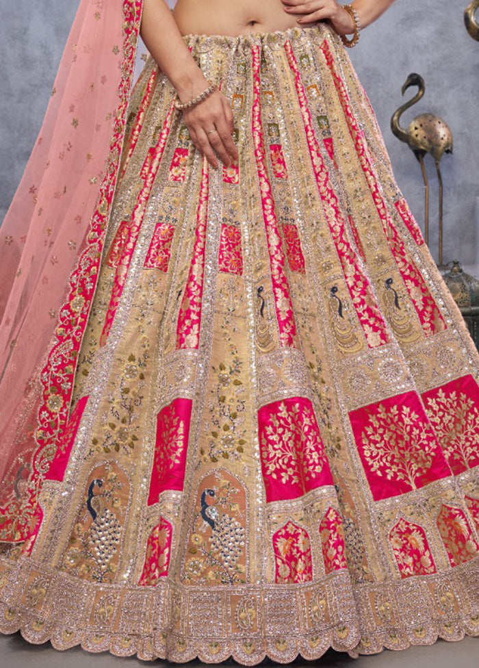 Cream Blended Silk Dupatta Lehenga Set