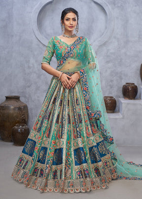 Green Blended Silk Dupatta Lehenga Set