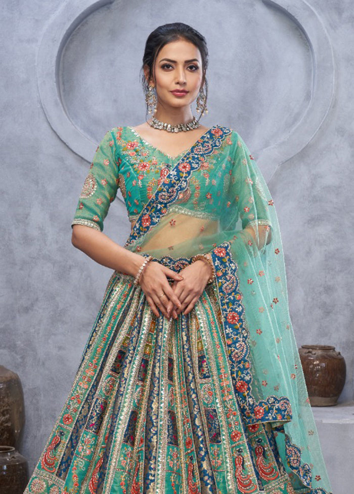 Green Blended Silk Dupatta Lehenga Set