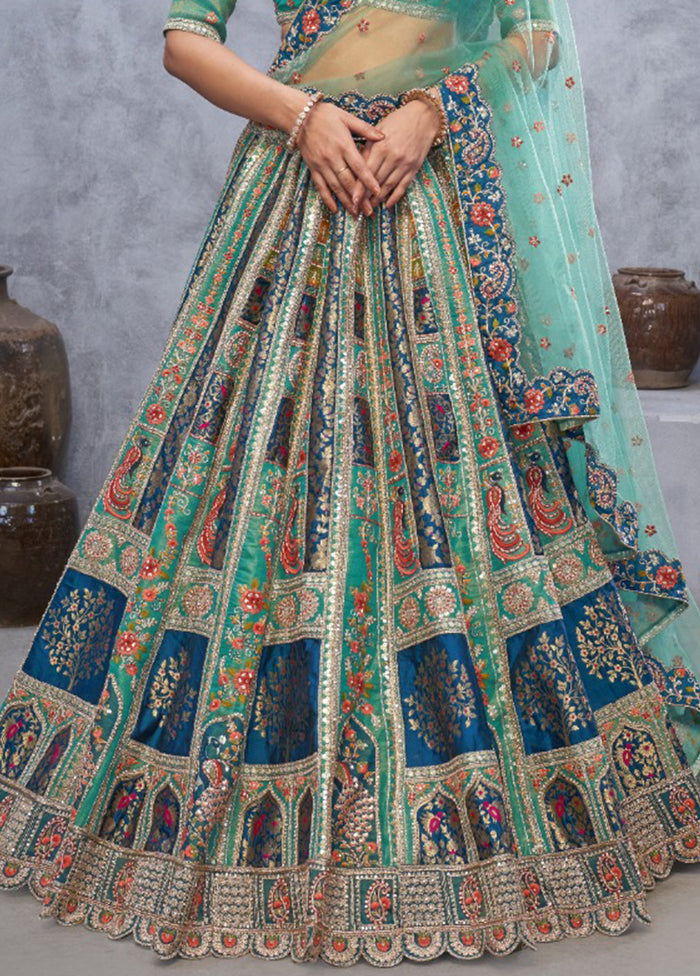 Green Blended Silk Dupatta Lehenga Set