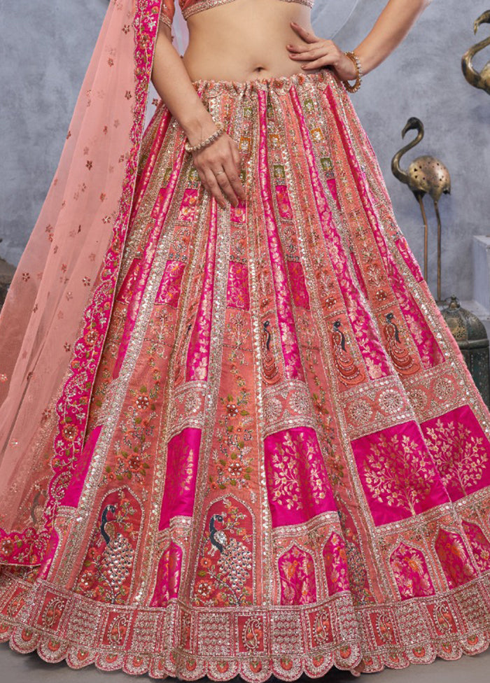 Peach Blended Silk Dupatta Lehenga Set