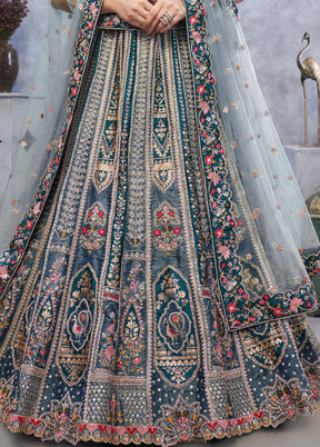 Grey Blended Silk Dupatta Lehenga Set